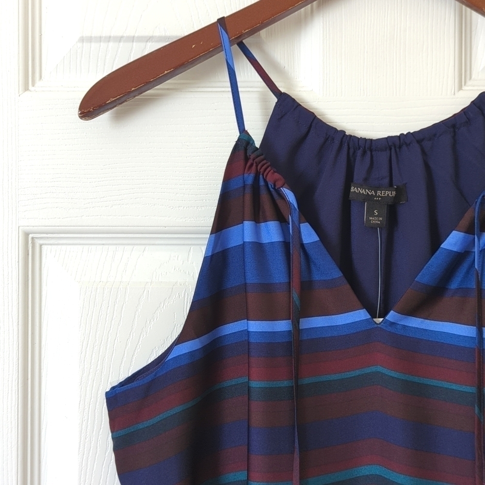 Banana Republic Striped Sleeveless Halter Flounce Hem A-Line Midi Dress Maroon S - Picture 4 of 15